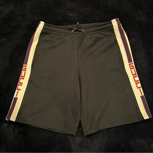Gucci black technical jersey shorts with logo stripes
